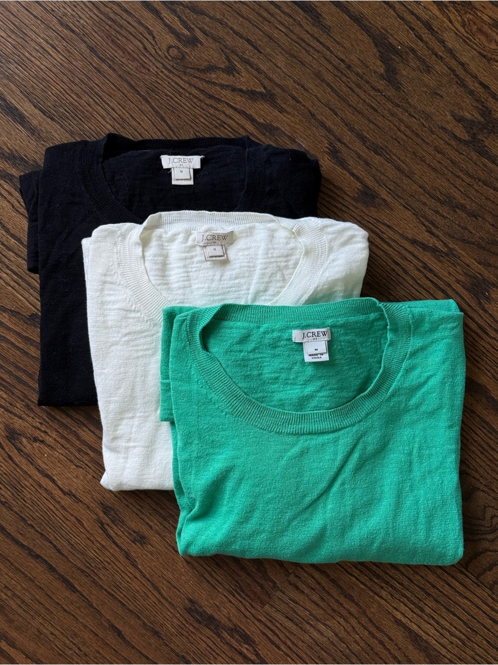 Set of 3 Jcrew Slub cotton Teddie Sweaters in black, ivory, Kelly green (M)
